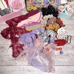 Lot Of Hair Accessories Large Bow Clips, Scrunchies, Wrap Headbands & Claw Clips